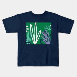 Abstract Botanical Green and Navy Print Kids T-Shirt